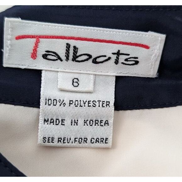 Vintage 90s Blouse Cream Navy Blue Pleated Office Top Misses Size 6 Talbots - Picture 6 of 8